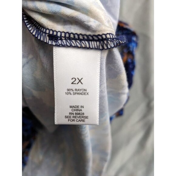 Logo Top Blue Sapphire Mock Neck Stretch Knit Tunic Long Sleeve Womens Size 2X - Picture 5 of 8